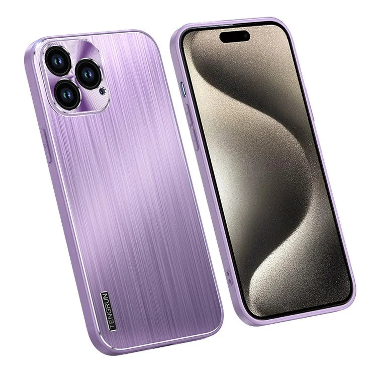 For iPhone 15 Pro Max Case Drop-proof Brushed TPU + Metal Protective Back Shell