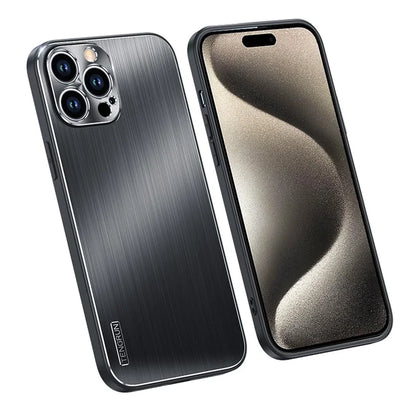 For iPhone 15 Pro Max Case Drop-proof Brushed TPU + Metal Protective Back Shell