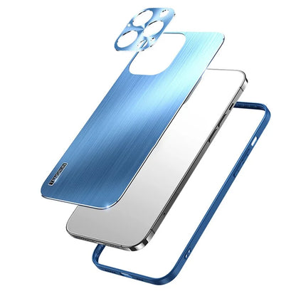 For iPhone 15 Pro Max Case Drop-proof Brushed TPU + Metal Protective Back Shell