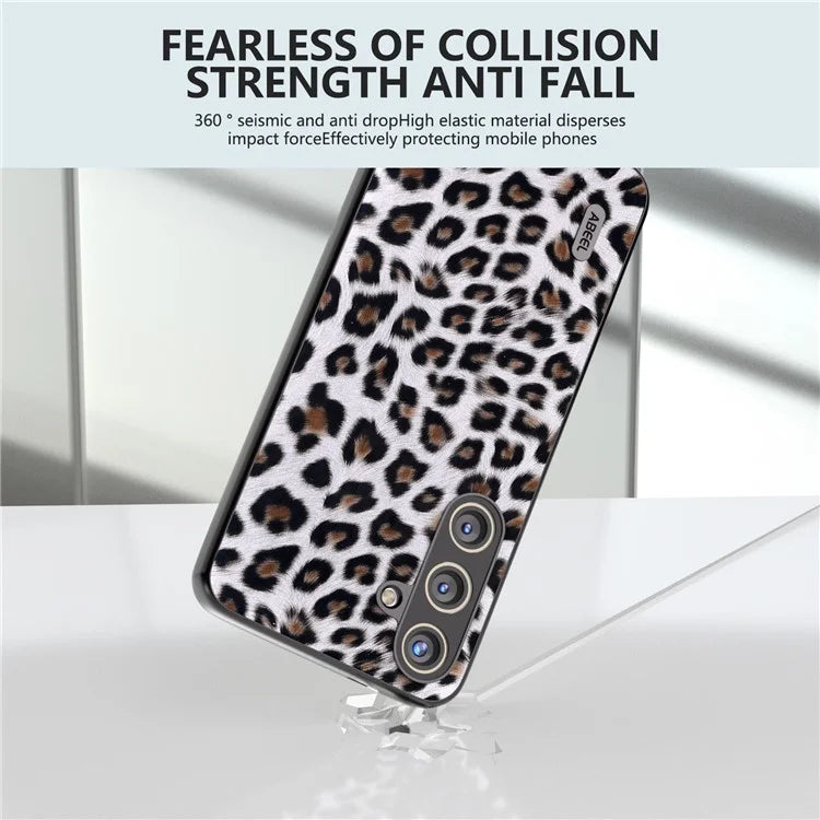 ABEEL For Samsung Galaxy S24 Case Leather Coated PC+TPU Leopard Pattern Phone Cover