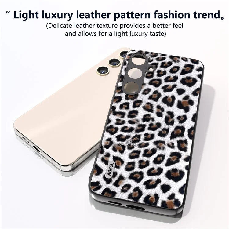ABEEL For Samsung Galaxy S24 Case Leather Coated PC+TPU Leopard Pattern Phone Cover
