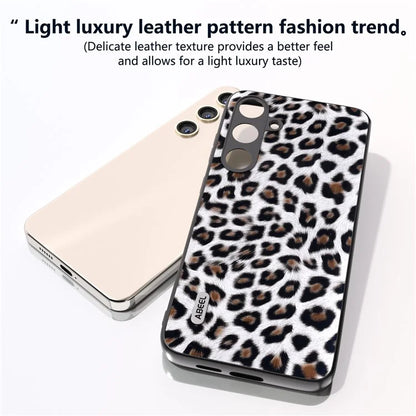 ABEEL For Samsung Galaxy S24 Case Leather Coated PC+TPU Leopard Pattern Phone Cover