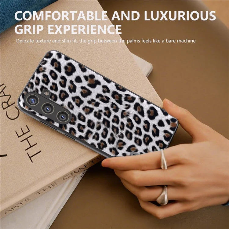ABEEL For Samsung Galaxy S24 Case Leather Coated PC+TPU Leopard Pattern Phone Cover
