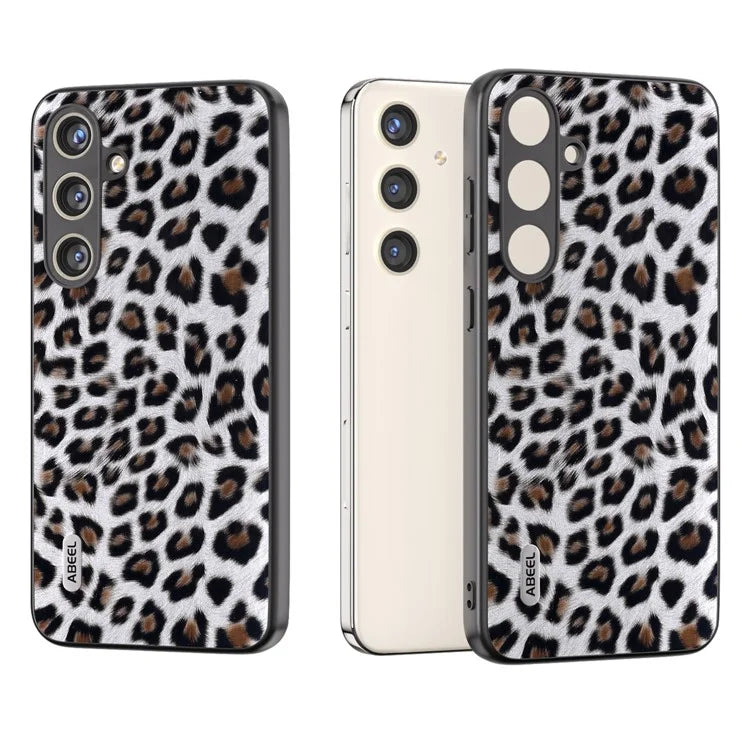 ABEEL For Samsung Galaxy S24 Case Leather Coated PC+TPU Leopard Pattern Phone Cover