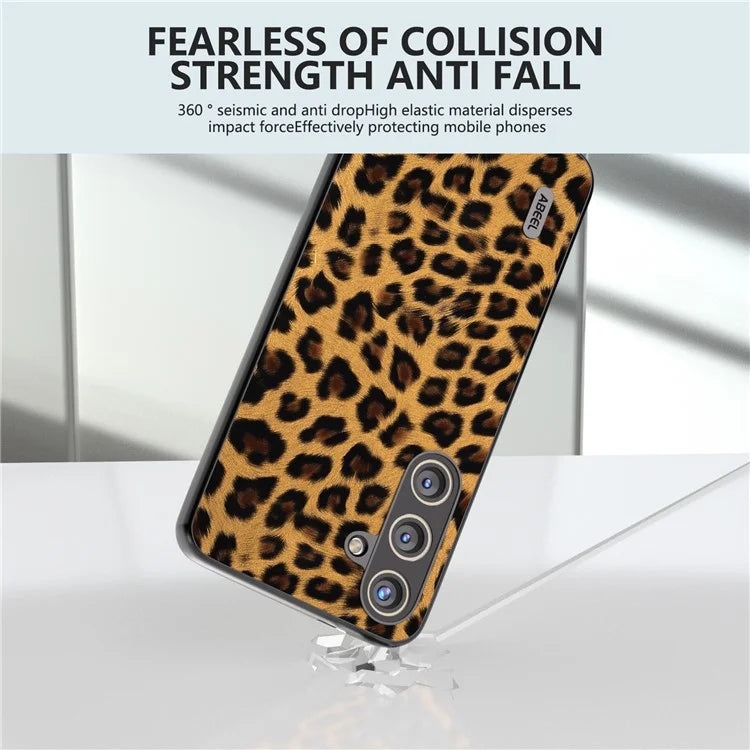 ABEEL For Samsung Galaxy S24 Case Leather Coated PC+TPU Leopard Pattern Phone Cover