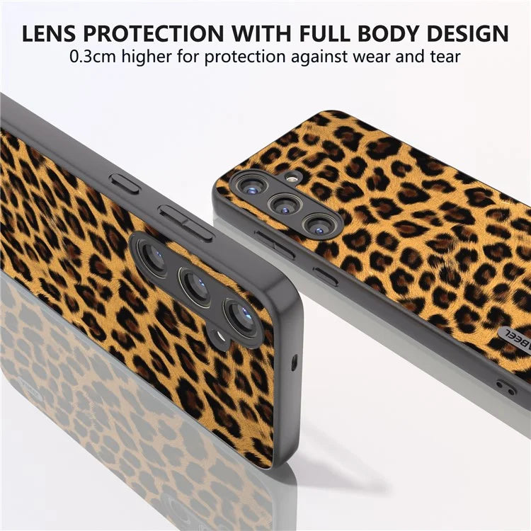 ABEEL For Samsung Galaxy S24 Case Leather Coated PC+TPU Leopard Pattern Phone Cover