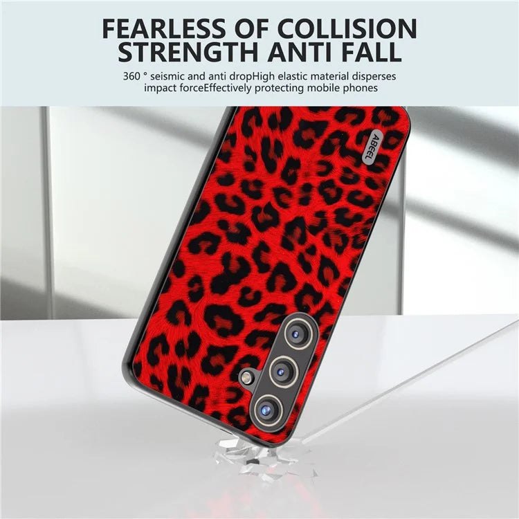 ABEEL For Samsung Galaxy S24 Case Leather Coated PC+TPU Leopard Pattern Phone Cover