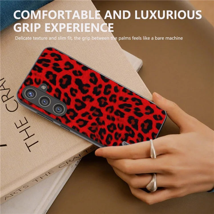 ABEEL For Samsung Galaxy S24 Case Leather Coated PC+TPU Leopard Pattern Phone Cover