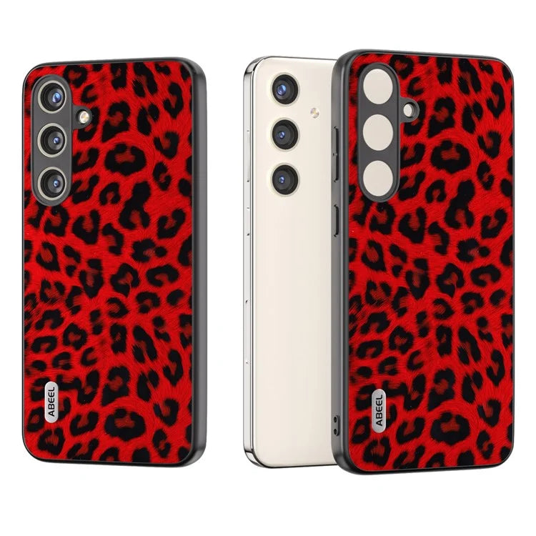 ABEEL For Samsung Galaxy S24 Case Leather Coated PC+TPU Leopard Pattern Phone Cover