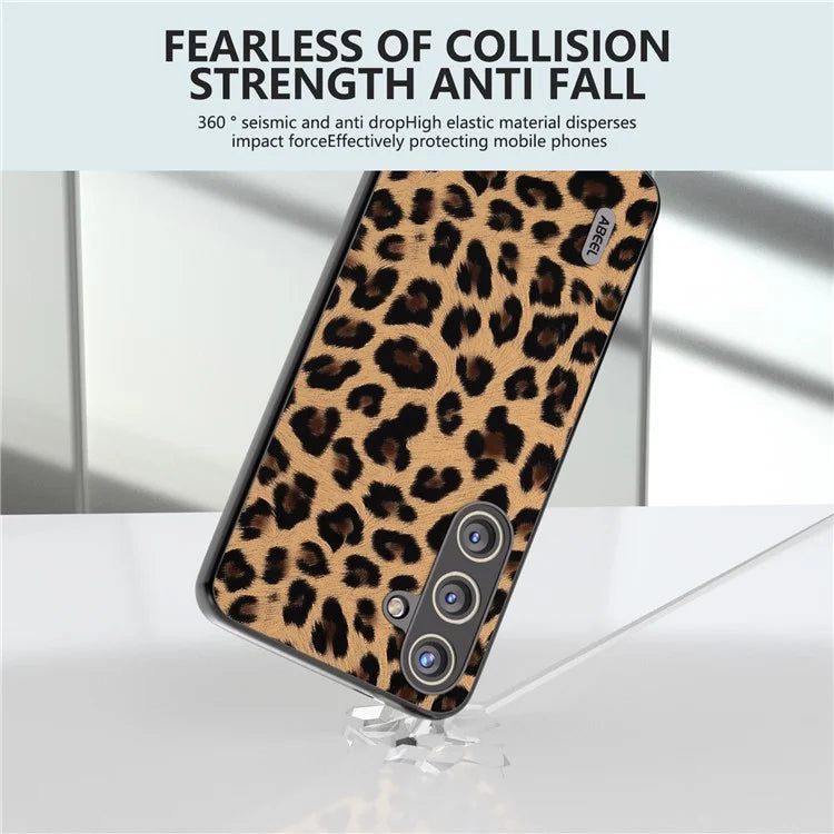 ABEEL For Samsung Galaxy S24 Case Leather Coated PC+TPU Leopard Pattern Phone Cover
