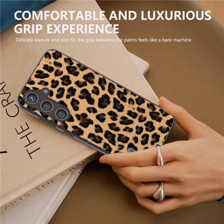 ABEEL For Samsung Galaxy S24 Case Leather Coated PC+TPU Leopard Pattern Phone Cover