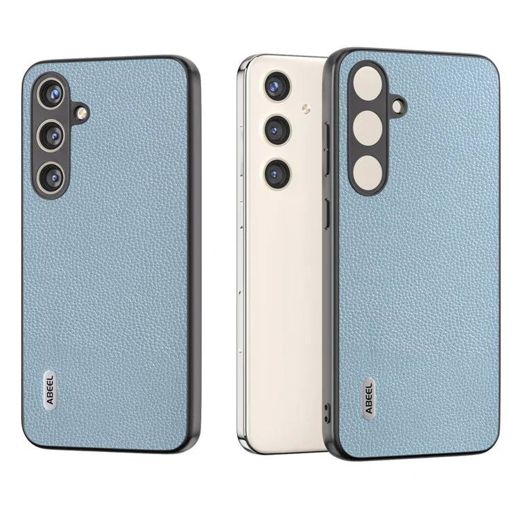 ABEEL For Samsung Galaxy S24 Case Genuine Cow Leather Litchi Texture Cover