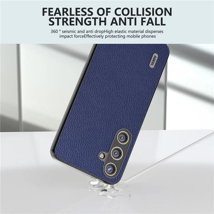 ABEEL For Samsung Galaxy S24 Case Genuine Cow Leather Litchi Texture Cover