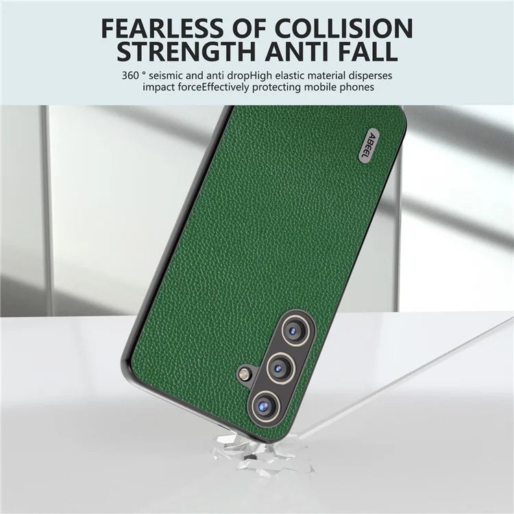ABEEL For Samsung Galaxy S24 Case Genuine Cow Leather Litchi Texture Cover