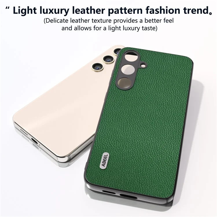ABEEL For Samsung Galaxy S24 Case Genuine Cow Leather Litchi Texture Cover