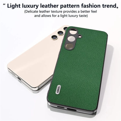 ABEEL For Samsung Galaxy S24 Case Genuine Cow Leather Litchi Texture Cover