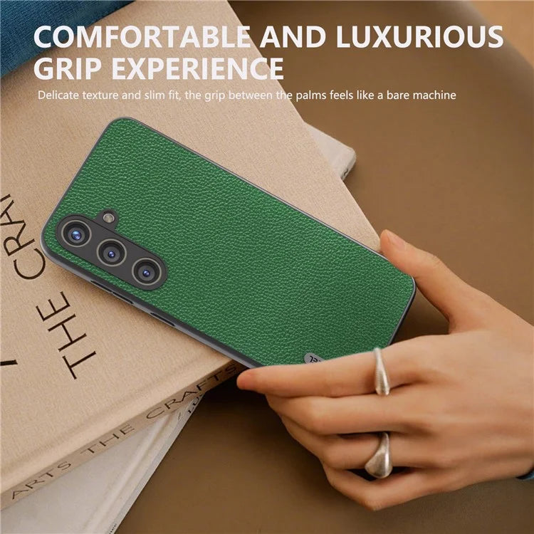ABEEL For Samsung Galaxy S24 Case Genuine Cow Leather Litchi Texture Cover