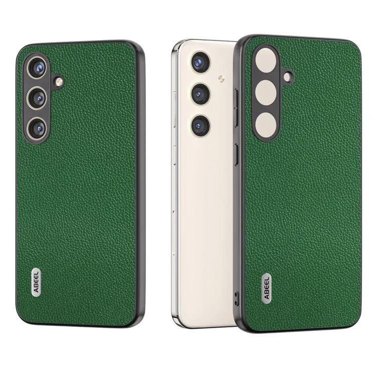 ABEEL For Samsung Galaxy S24 Case Genuine Cow Leather Litchi Texture Cover
