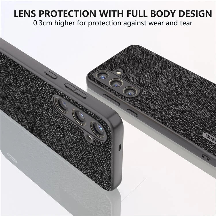 ABEEL For Samsung Galaxy S24 Case Genuine Cow Leather Litchi Texture Cover