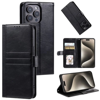 For iPhone 13 Pro Leather Case with Card Holder Phone Stand Cover with Strap