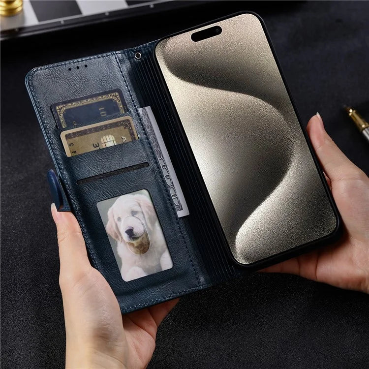 For iPhone 14 Pro Max Case Stand Crazy Horse Texture Leather Cover with Card Slots