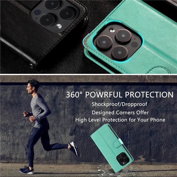 For iPhone 14 Pro Max Case Stand Crazy Horse Texture Leather Cover with Card Slots