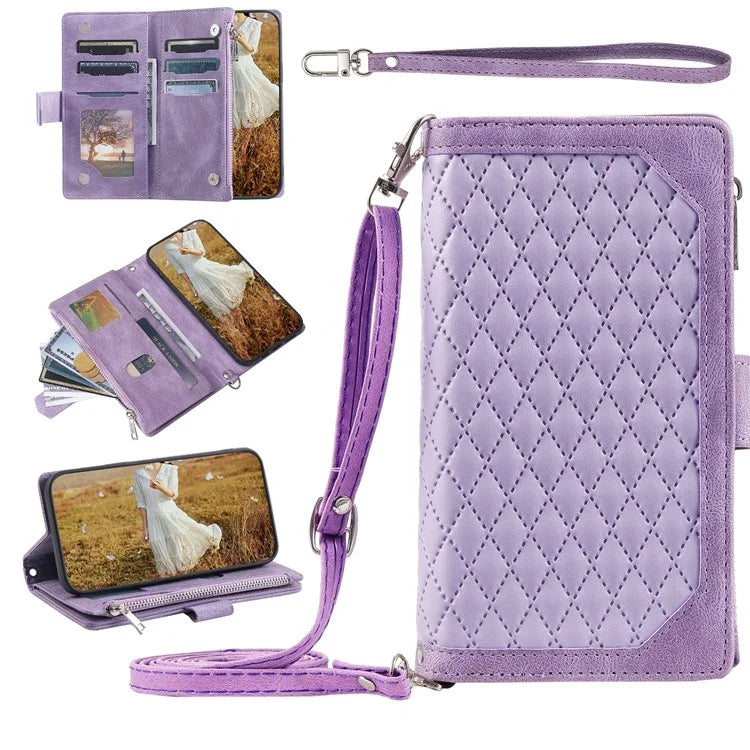 For Samsung Galaxy A35 5G Leather Case Rhombus Texture Phone Stand Cover with Multi-Card Slots