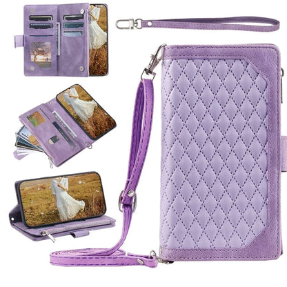 For Samsung Galaxy A35 5G Leather Case Rhombus Texture Phone Stand Cover with Multi-Card Slots