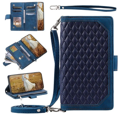 For Samsung Galaxy A35 5G Leather Case Rhombus Texture Phone Stand Cover with Multi-Card Slots