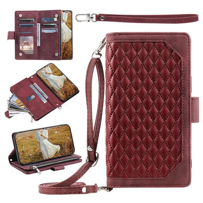 For Samsung Galaxy A35 5G Leather Case Rhombus Texture Phone Stand Cover with Multi-Card Slots