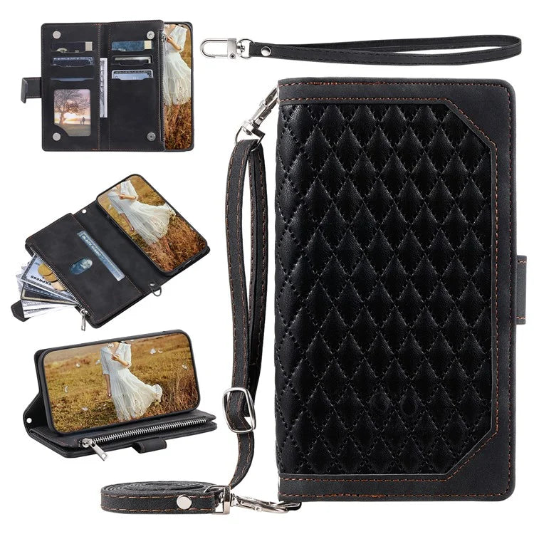 For Samsung Galaxy A35 5G Leather Case Rhombus Texture Phone Stand Cover with Multi-Card Slots