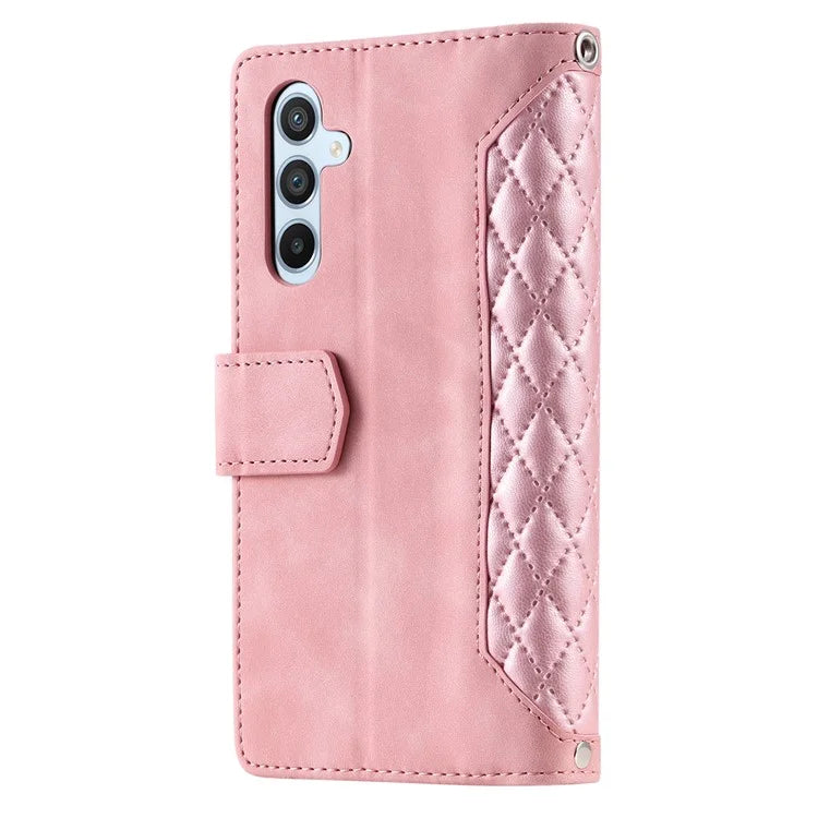 For Samsung Galaxy A35 5G Leather Case Rhombus Texture Phone Stand Cover with Multi-Card Slots
