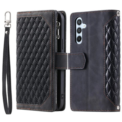 For Samsung Galaxy A55 5G Case Wallet Stand Rhombus Texture Phone Cover with Strap