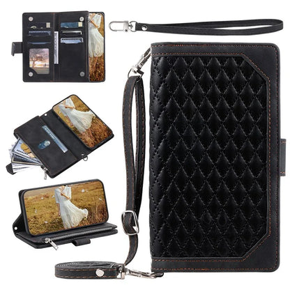 For Samsung Galaxy A55 5G Case Wallet Stand Rhombus Texture Phone Cover with Strap