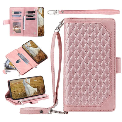 For Samsung Galaxy A55 5G Case Wallet Stand Rhombus Texture Phone Cover with Strap