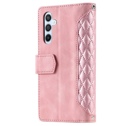 For Samsung Galaxy A55 5G Case Wallet Stand Rhombus Texture Phone Cover with Strap