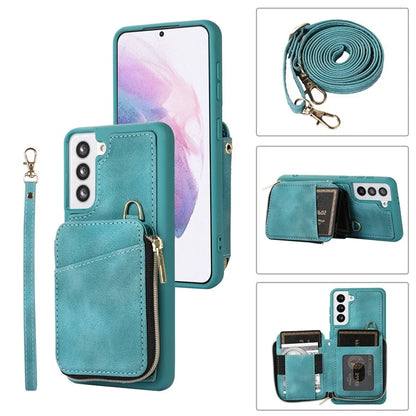 For Samsung Galaxy S21 4G / 5G Case Kickstand PU Leather+TPU Zipper Wallet Cover