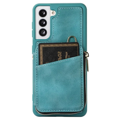 For Samsung Galaxy S21 4G / 5G Case Kickstand PU Leather+TPU Zipper Wallet Cover