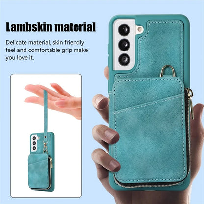 For Samsung Galaxy S21 4G / 5G Case Kickstand PU Leather+TPU Zipper Wallet Cover