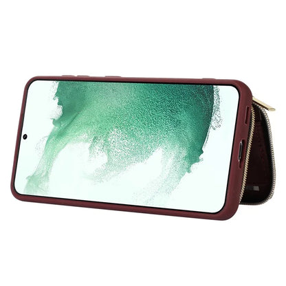 For Samsung Galaxy S21 4G / 5G Case Kickstand PU Leather+TPU Zipper Wallet Cover