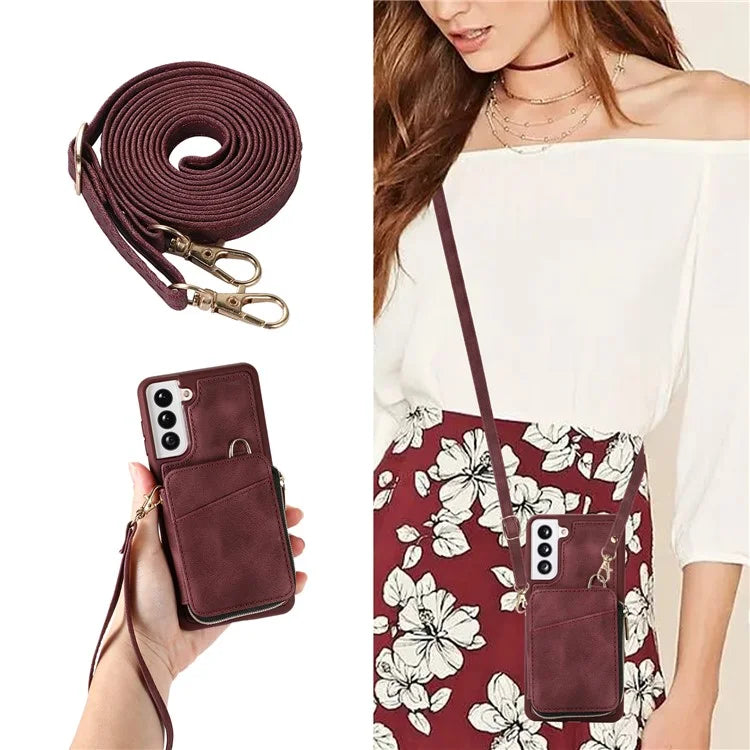 For Samsung Galaxy S21 4G / 5G Case Kickstand PU Leather+TPU Zipper Wallet Cover