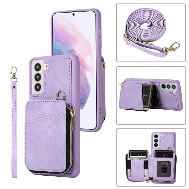 For Samsung Galaxy S21 4G / 5G Case Kickstand PU Leather+TPU Zipper Wallet Cover