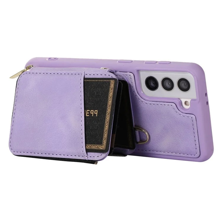 For Samsung Galaxy S21 4G / 5G Case Kickstand PU Leather+TPU Zipper Wallet Cover