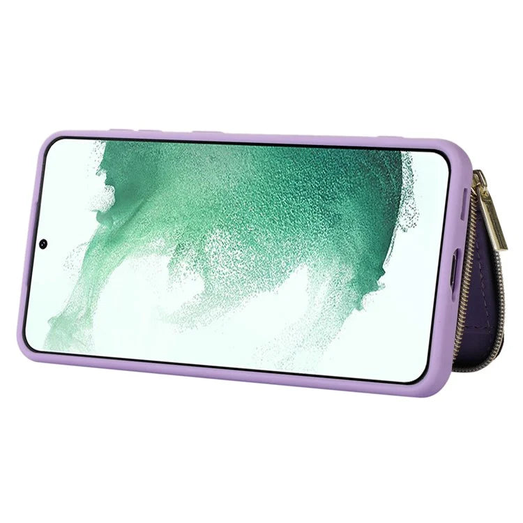 For Samsung Galaxy S21 4G / 5G Case Kickstand PU Leather+TPU Zipper Wallet Cover