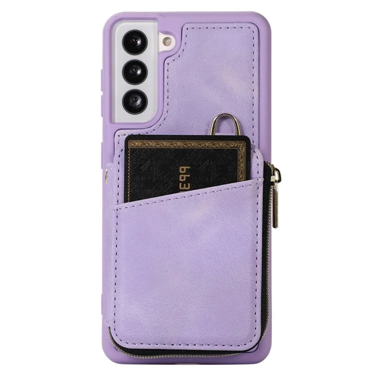For Samsung Galaxy S21 4G / 5G Case Kickstand PU Leather+TPU Zipper Wallet Cover