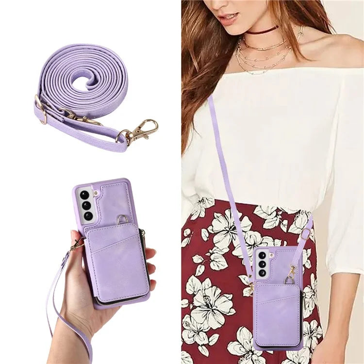 For Samsung Galaxy S21 4G / 5G Case Kickstand PU Leather+TPU Zipper Wallet Cover