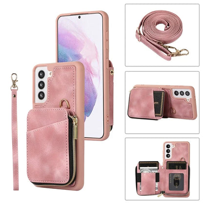 For Samsung Galaxy S21 4G / 5G Case Kickstand PU Leather+TPU Zipper Wallet Cover