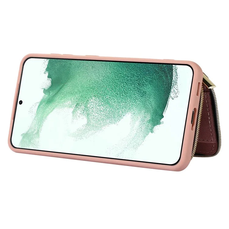 For Samsung Galaxy S21 4G / 5G Case Kickstand PU Leather+TPU Zipper Wallet Cover