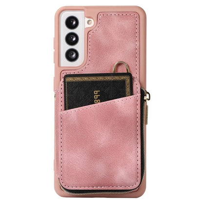 For Samsung Galaxy S21 4G / 5G Case Kickstand PU Leather+TPU Zipper Wallet Cover