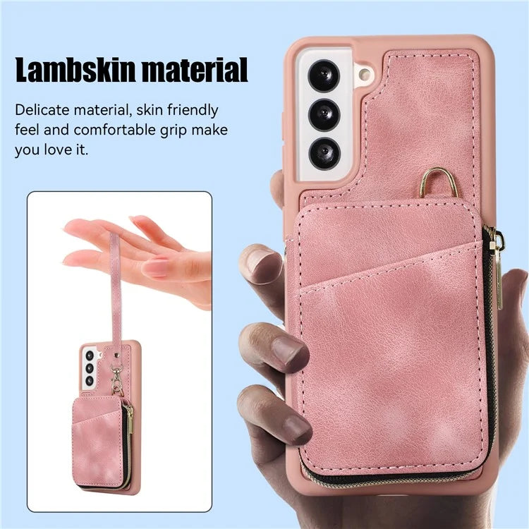 For Samsung Galaxy S21 4G / 5G Case Kickstand PU Leather+TPU Zipper Wallet Cover